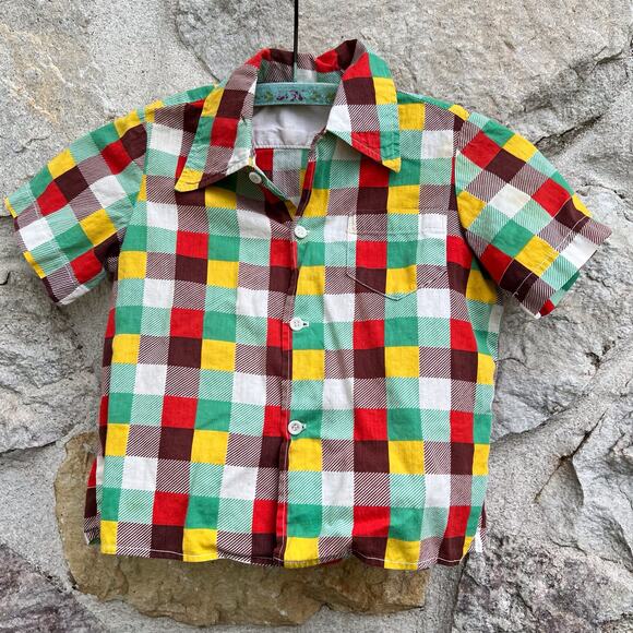 Vintage boys button up short sleeve plaid shirt - Picture 1 of 6